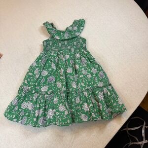 Crewcuts by J. Crew Green Floral Smocked Ruffle Dress Girls Size 5